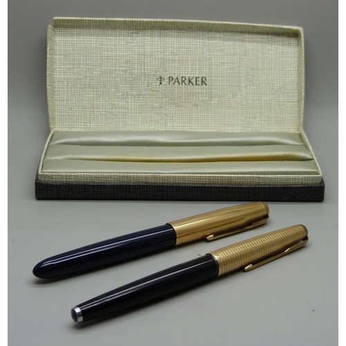 916 - A Parker ink pen with 14ct gold 'ducks foot' nib and a Parker 51 pen