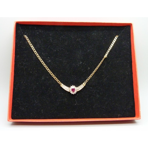 917 - A 14ct gold, ruby and diamond necklace, 11.1g, 45cm