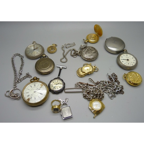 924 - Pocket watches, pendant watches and chains, etc.