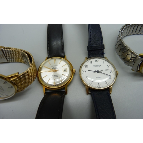 925 - Three gentleman's Sekonda mechanical wristwatches including a deluxe automatic and a gentleman's Lim... 