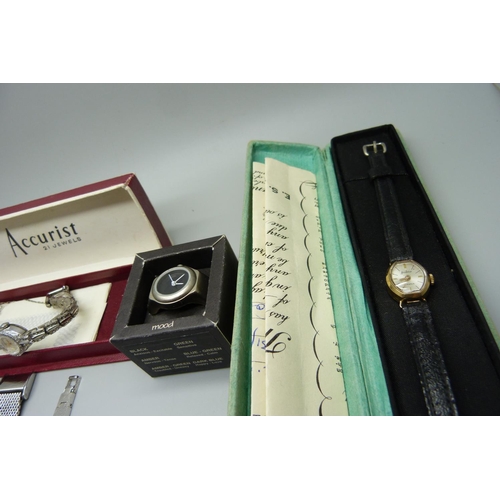 934 - A lady's 9ct gold cased Accurist wristwatch and other watches