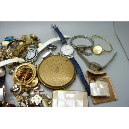 935 - Costume jewellery, compacts and wristwatches