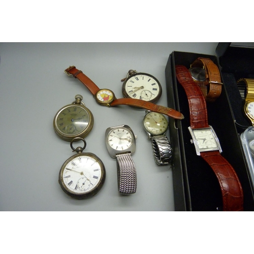 945 - A collection of wristwatches and pocket watches including two silver, Smiths, Swatch, etc.