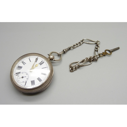 956 - A silver pocket watch and chain