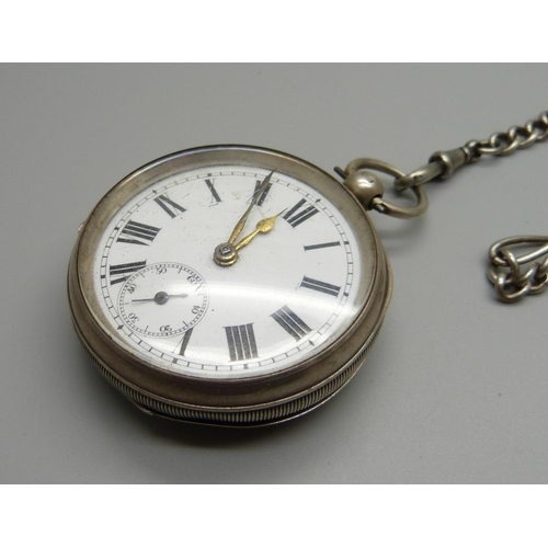 956 - A silver pocket watch and chain