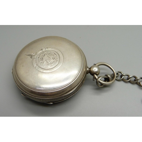 956 - A silver pocket watch and chain