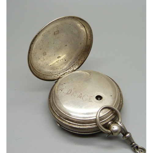 956 - A silver pocket watch and chain