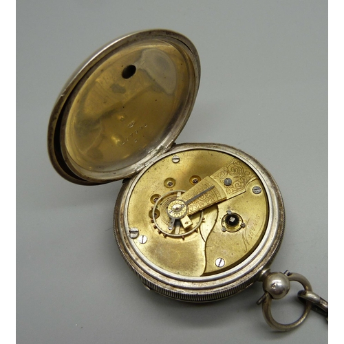 956 - A silver pocket watch and chain