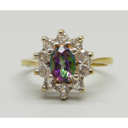 973 - A silver gilt, mystic topaz and zircon cluster ring, P