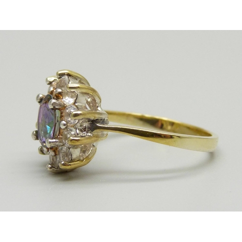 973 - A silver gilt, mystic topaz and zircon cluster ring, P