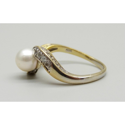 974 - A silver gilt, pearl and zircon ring, R