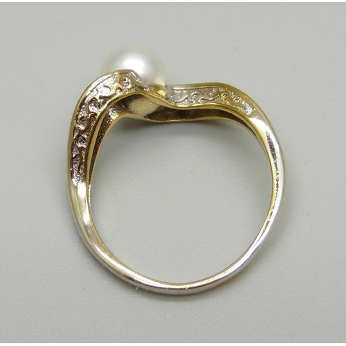 974 - A silver gilt, pearl and zircon ring, R