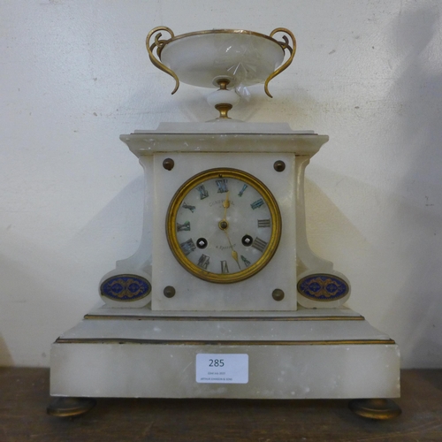 285 - A 19th Century French alabaster mantel clock