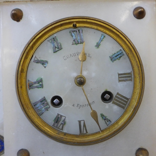 285 - A 19th Century French alabaster mantel clock