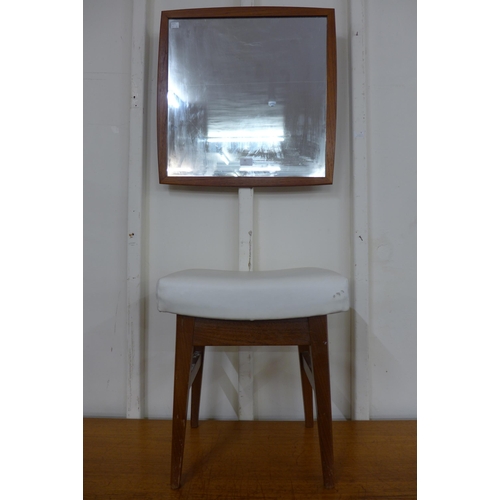 35 - A teak stool and a teak mirror