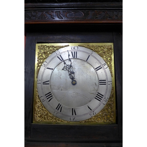 62 - A 17th Century style carved oak 30-hour longcase clock, the silvered dial signed J. Oatway, Orringto... 