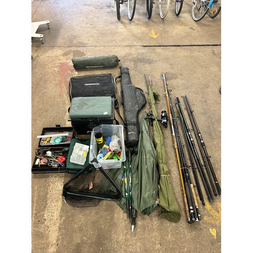 2232 - Fishing job lot - rods, reels, nets, tackle etc. (beach, fresh, trout)