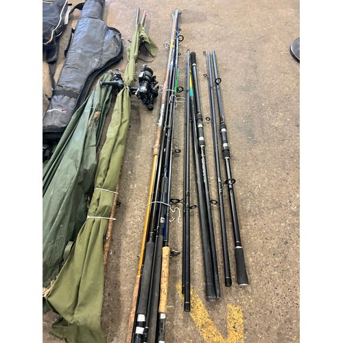 2232 - Fishing job lot - rods, reels, nets, tackle etc. (beach, fresh, trout)