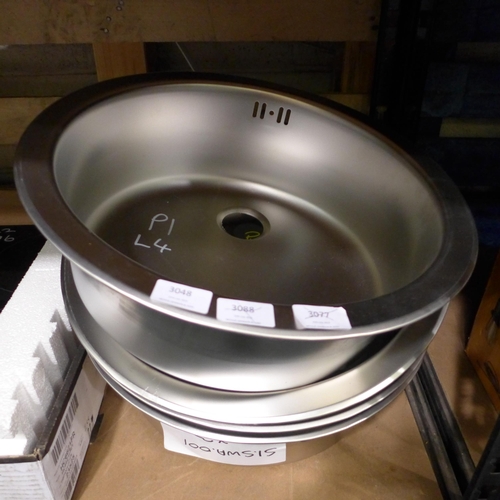 3048 - Four 450mm Installation Round Stainless Steel Sinks  (Model No  1008987)  , Original RRP £25.00  inc... 