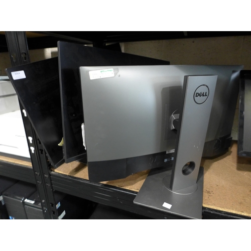 3064 - Three Dell Flat Panel Computer Monitors on Adjustable Swivel Stands - damaged - (model numbers: P271... 