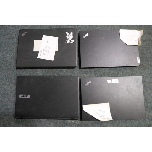 3075 - 4 Laptops - 3 Lenovo Think Pads & Acer Aspire - (No HDD's) - (Models E550/E590 & E15) - (Model: MS23... 