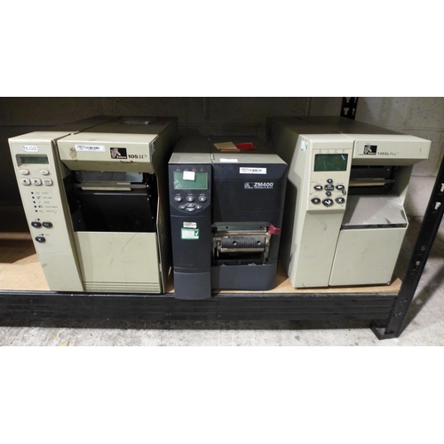 3082 - 3 Zebra label printers (Models: 105SL & ZM400) * this lot is subject to VAT