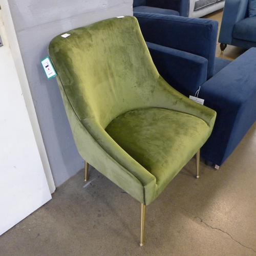 1308 - An olive velvet accent chair on gold legs