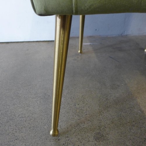 1308 - An olive velvet accent chair on gold legs