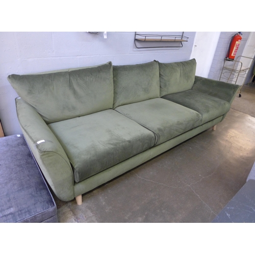 1393 - A Grand Designs forest green velvet 4 seater sofa