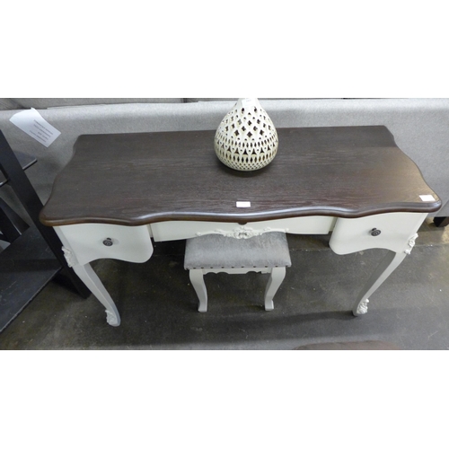 1468 - A white dressing table/desk with contrast top and stool