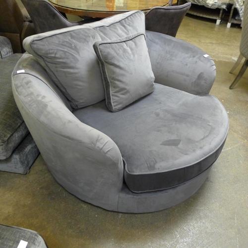 1473 - A pewter velvet swivel love seat