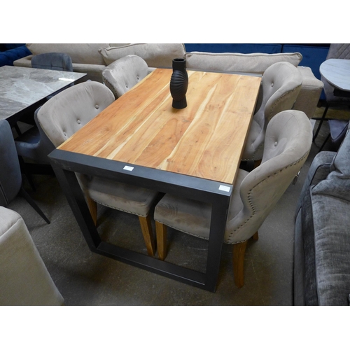 1475 - A Fire hardwood and gunmetal grey dining table with a set of four Arlo taupe button back chairs * th... 