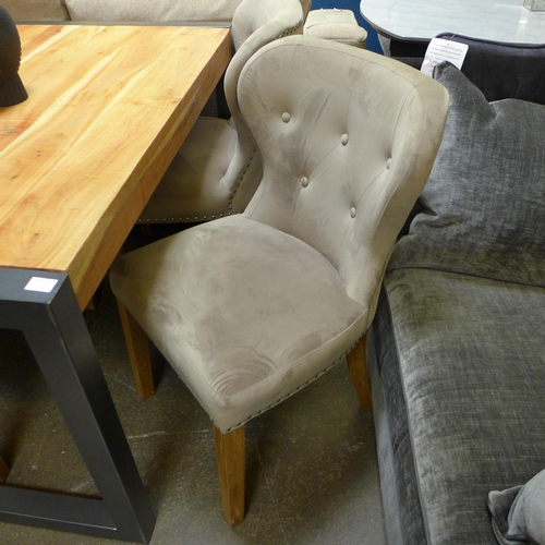 1475 - A Fire hardwood and gunmetal grey dining table with a set of four Arlo taupe button back chairs * th... 