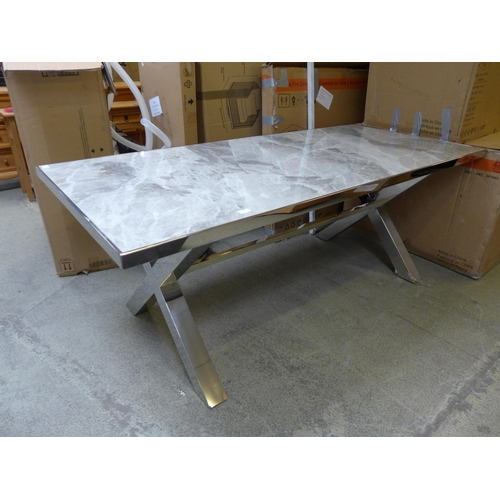 1546 - A Vanquish large marble and chrome dining table - damaged * this lot is subject to VAT