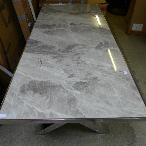 1546 - A Vanquish large marble and chrome dining table - damaged * this lot is subject to VAT