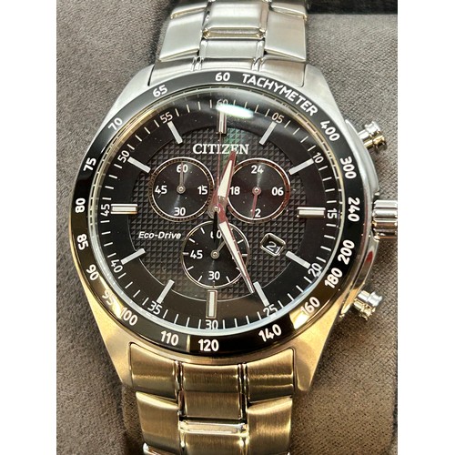 2108 - A Citizen M Eco Drive black IP chronograph wristwatch * this lot is subject to VAT