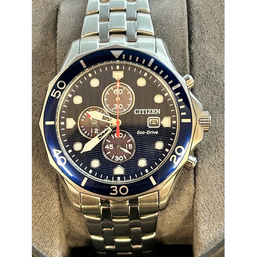 2112 - A Citizen M Ecodrive chrono wristwatch with blue dial * this lot is subject to VAT