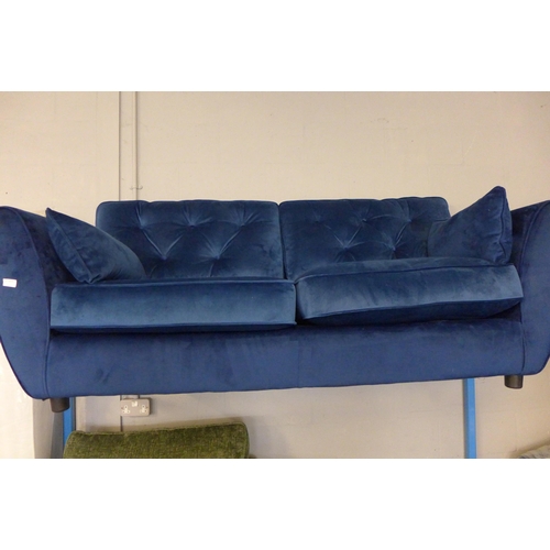 1576 - A Hoxton deep ocean blue velvet three seater sofa