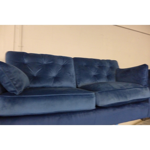 1576 - A Hoxton deep ocean blue velvet three seater sofa