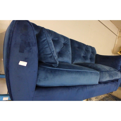 1576 - A Hoxton deep ocean blue velvet three seater sofa