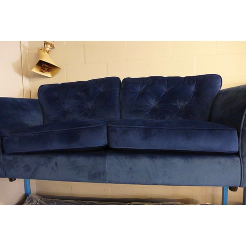 1577 - A Hoxton deep ocean blue velvet three seater sofa