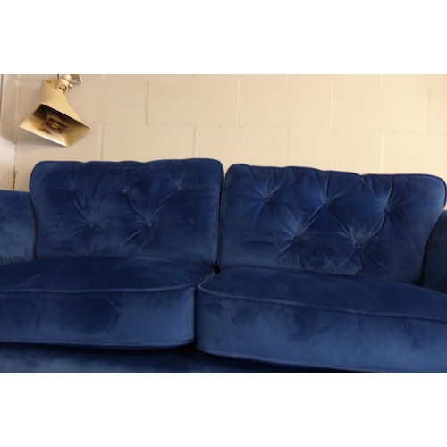 1577 - A Hoxton deep ocean blue velvet three seater sofa