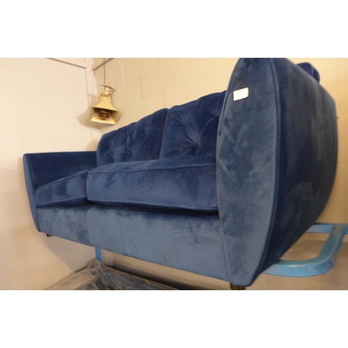 1577 - A Hoxton deep ocean blue velvet three seater sofa