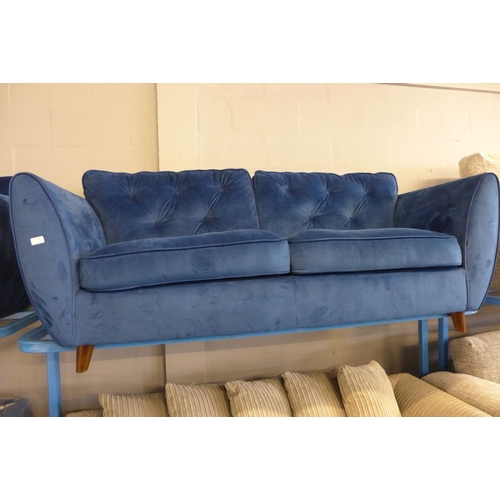 1578 - A Hoxton deep blue velvet three seater sofa