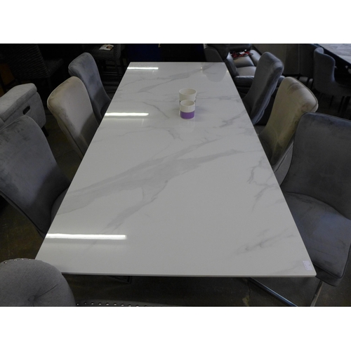 1481 - A Mavel marble effect and stainless steel large extending dining table with a harlequin set of six H... 