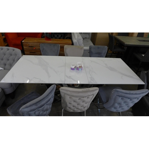 1481 - A Mavel marble effect and stainless steel large extending dining table with a harlequin set of six H... 