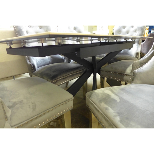 1499 - An Apollo grey marble effect extending dining table with a set of six Chelsea grey button back dinin... 