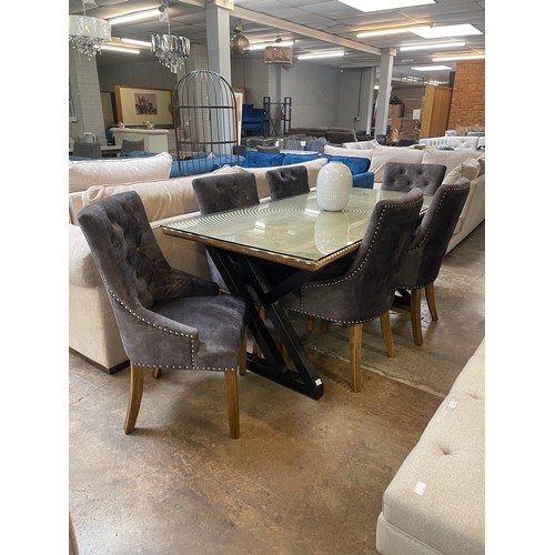 1431 - A 1.8m white groove dining table with a set of six Jaipur chairs * this lot is subject to VAT