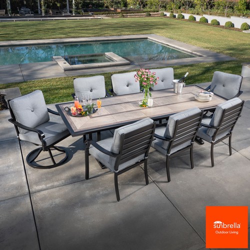 1510 - Sunvilla Verena 9 piece Cushioned Dining Set, original RRP £2249.99 + VAT - loose tile (4173-34) *Th... 