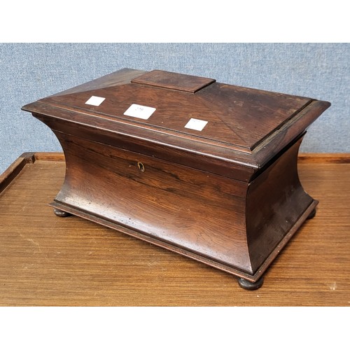 279 - A Regency rosewood sarcophagus shaped tea caddy